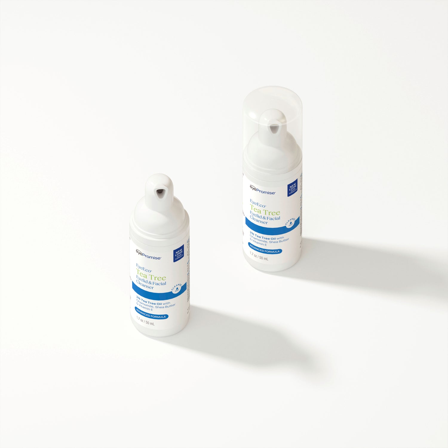 Two EyePromise Tea Tree Cleanser bottles on a white background