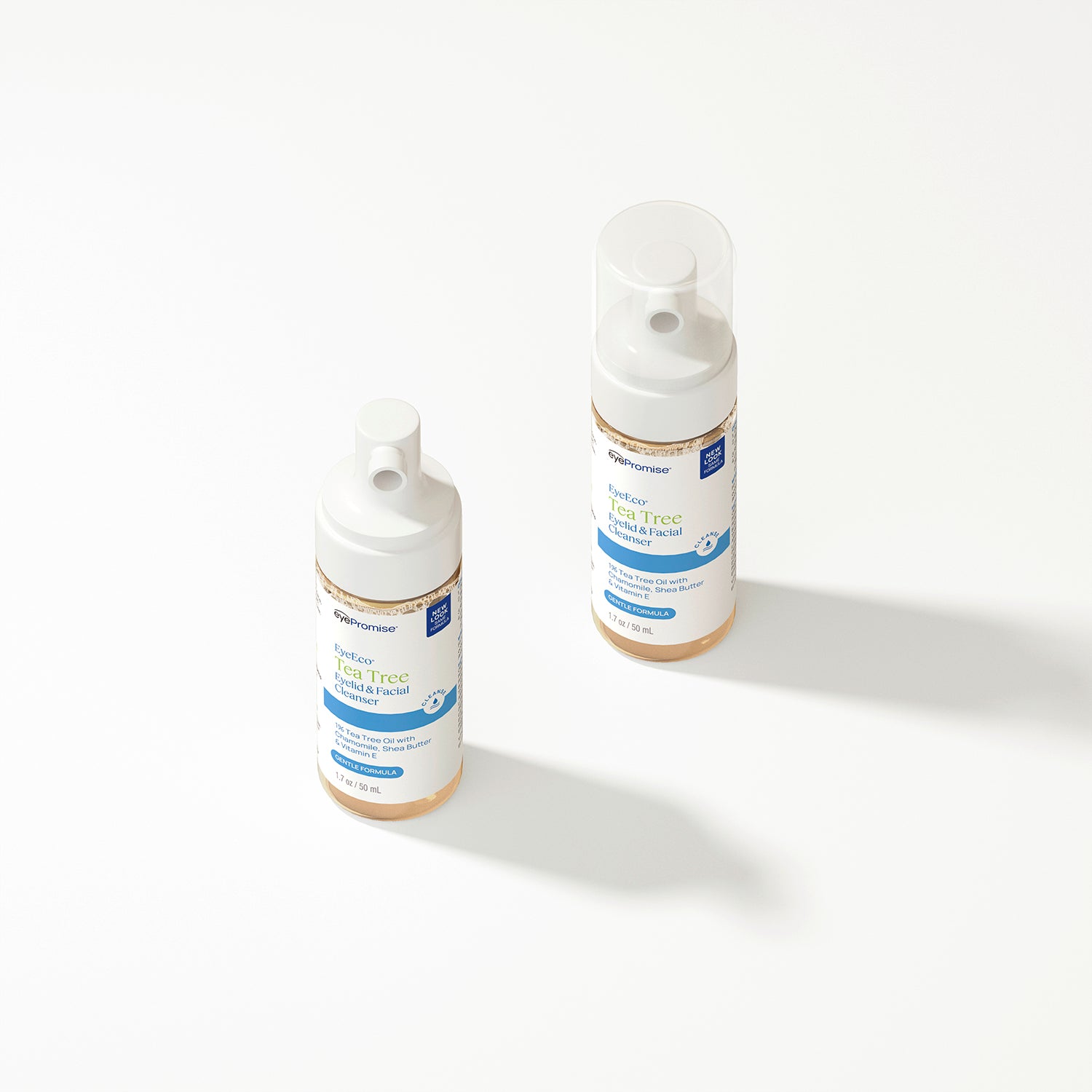 Two EyePromise Tea Tree Cleanser bottles on a white background
