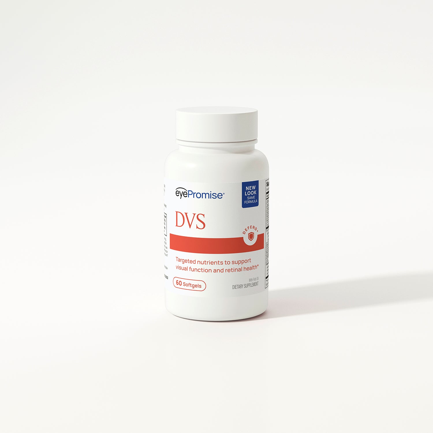 EyePromise supplement bottle labeled 'DVS' on a white background