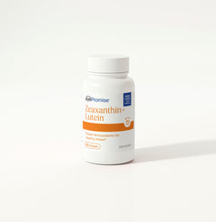 Eyepromise Supplement bottle labeled 'Zeaxanthin + Lutein' on a white background