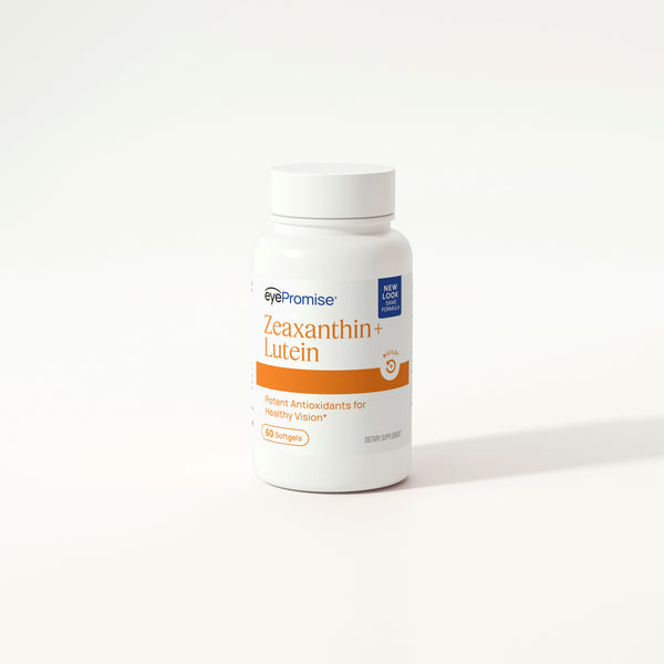 Eyepromise Supplement bottle labeled 'Zeaxanthin + Lutein' on a white background