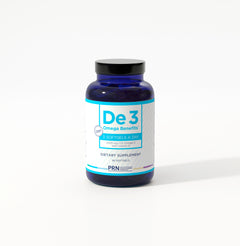 De3 Omega Benefits bottle on a white background