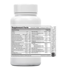 Macular Health Complete supplement bottle with detailed supplement facts label on a white background