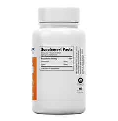 Zeaxanthin and Lutein supplement bottle with label on a white background