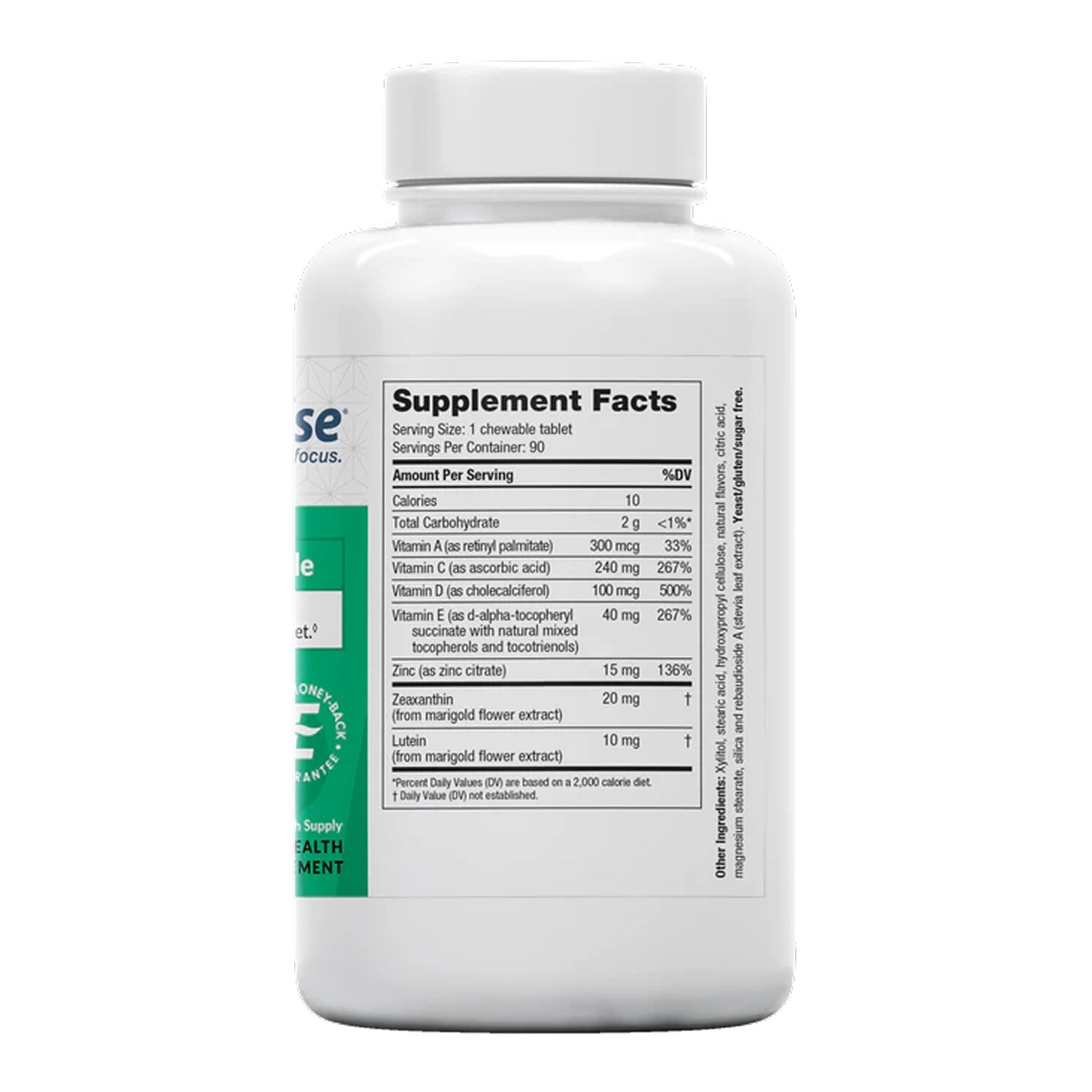 Vizual Edge supplement bottle with label on a white background